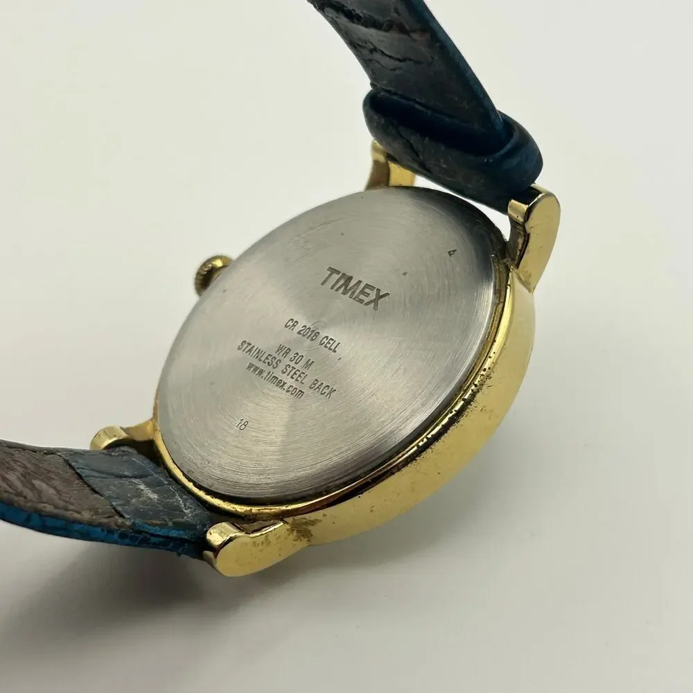 Timex‎ Men's Gold Case Watch with Blue Leather Strap and White Dial